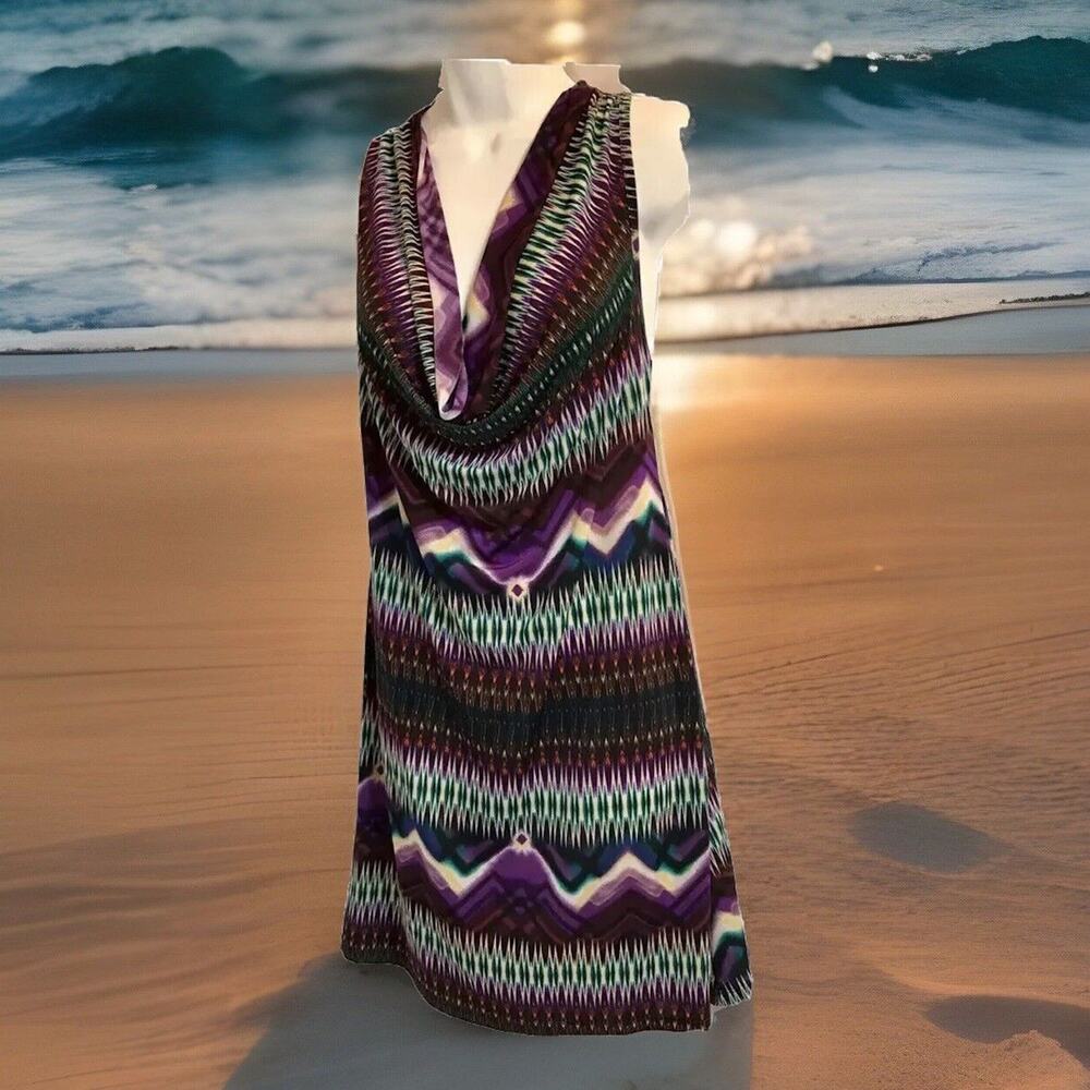 Urban Rose Dress Womens M Midi Halter Sun Southwestern Sleeveless Cowl Neck